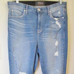 Torrid Premium Sky High Skinny Women's Straight Leg Blue Jeans, Distressed, 16 R